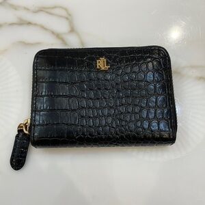 Ralph Lauren Black Leather Zippered Wallet—CC Slots & Zippered Coin -Excl. Cond.